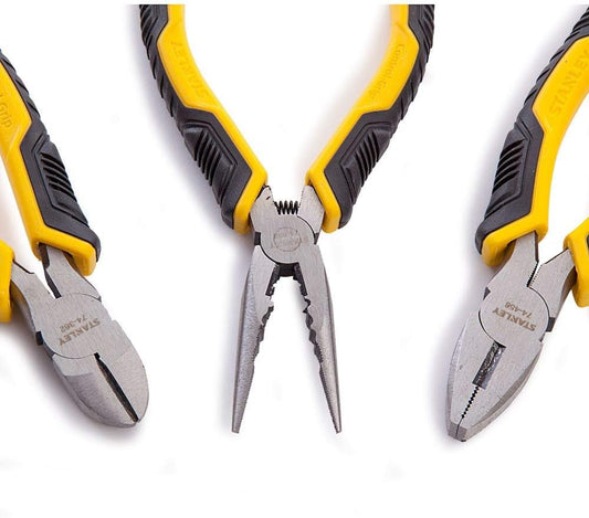 Stanley Control Grip Plier Set, Grip, Combination & Long Nose, 300mm (3 Pieces)