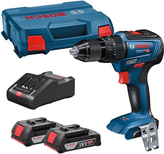 Bosch Professional 18V System Cordless Combi Drill GSB 18V-55 (2X2.0 Ah Battery, Charger 18V-40, in L-BOXX 136)