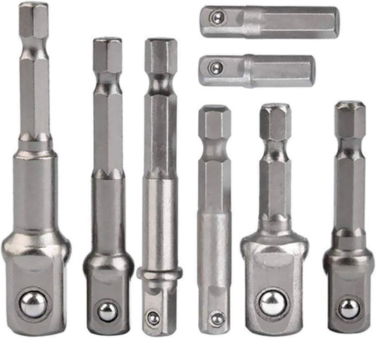 Impact Grade 1/4" Hex Shank Socket Adapter  Set, 1/4" 3/8" 1/2" (8 Pieces)