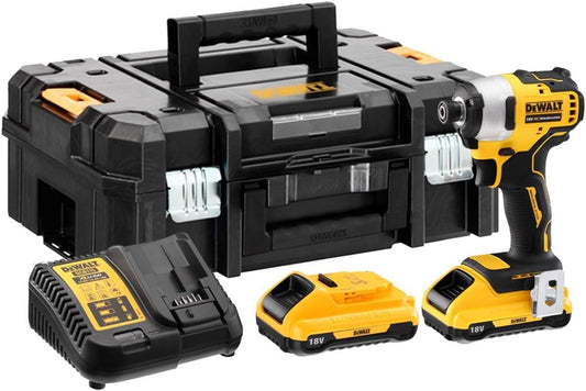 DEWALT 18V XR Brushless Impact Driver & 2 x 2.0Ah Batteries, Charger & Case