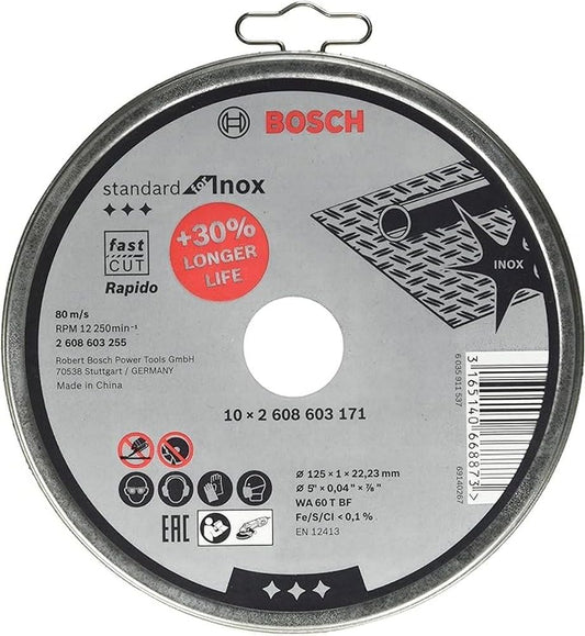 Bosch Metal Cutting Discs, 125mm x 1mm x 22.23mm (10 Pack) 