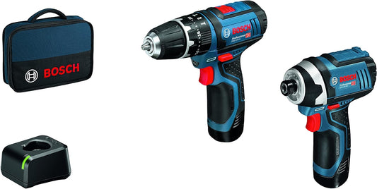 12V Bosch Professional Combi Drill & impact Driver Set & 2 x 2.0Ah Batteries with Charger