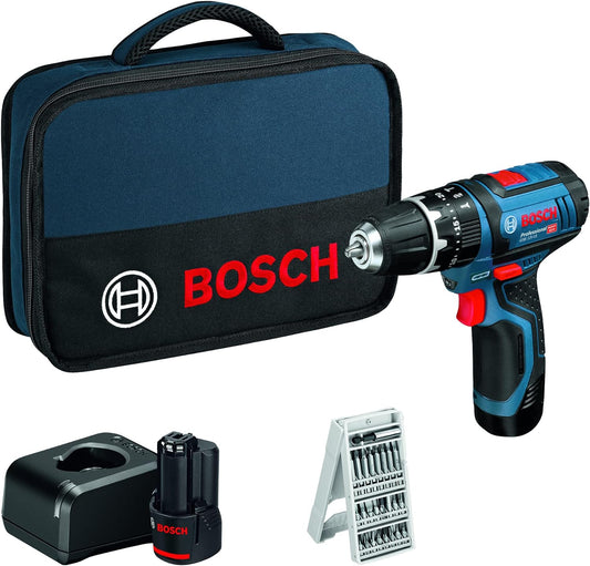 Bosch Professional 12V  Combi Drill, 2 x 2.0Ah Batteries, Charger, 25-Piece Bit Set & Bag